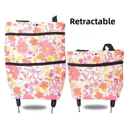Shopping Bag with Wheels Foldable Hand Pull Extendable Vegetable Buying Car Casual Polyester Fiber Home Use Logo Addable