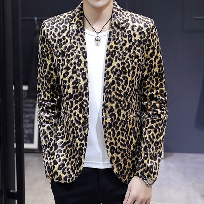 Blazer New Men's Fashion Business Gentleman Wedding British Style Banquet Leopard Print Luxe Handsome Outdoor Casual Blazer