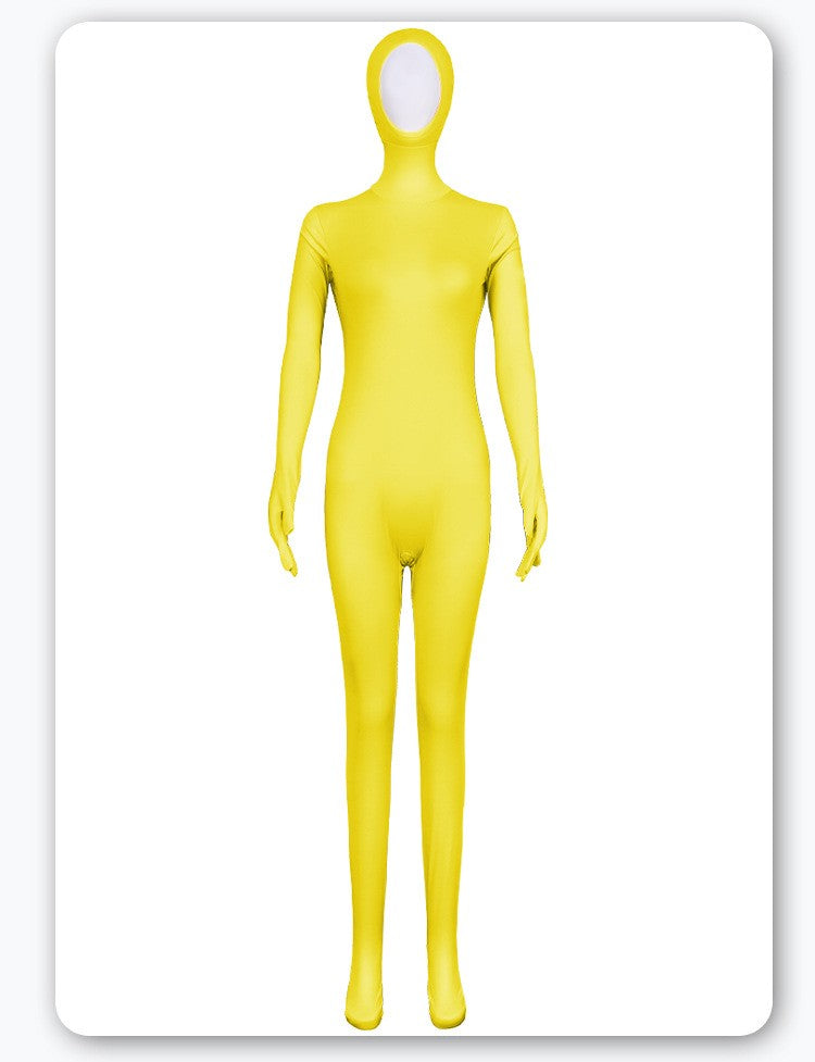 Open Split Orange Full Wrap Bodysuit Spandex Stretch Jumpsuit Adult Variety Show Halloween Cos and Body-fit Role Play Apparel
