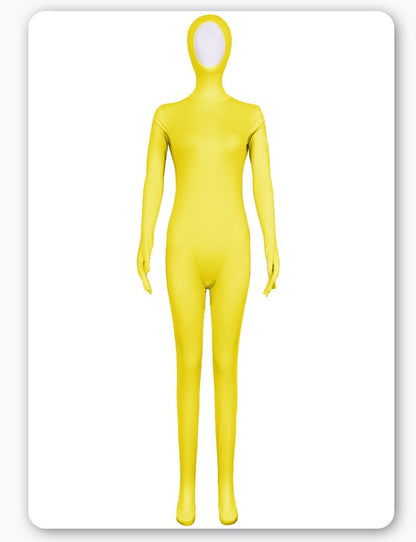 Open Split Orange Full Wrap Bodysuit Spandex Stretch Jumpsuit Adult Variety Show Halloween Cos and Body-fit Role Play Apparel