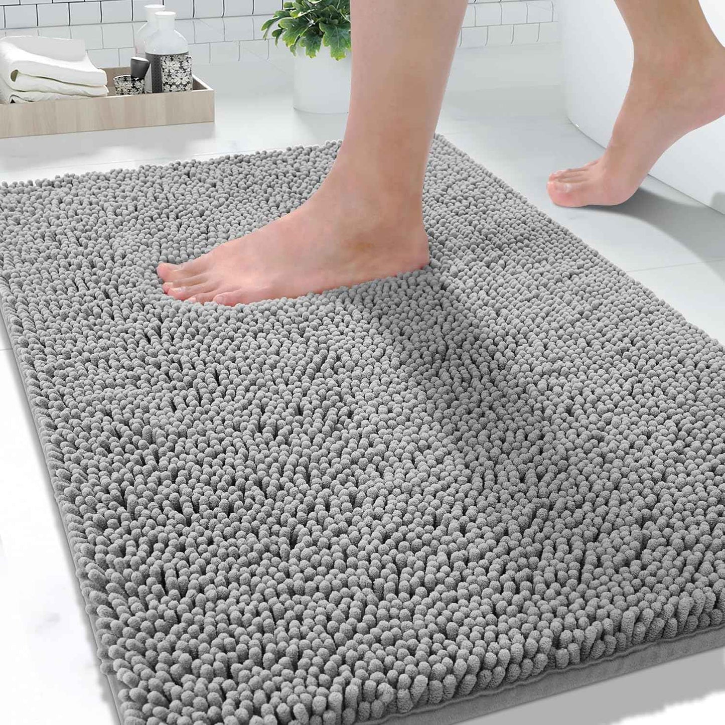 Bathroom Rugs Absorbent Machine Washable Non Slip Chenille Bath Mats Quick Dry Bathmat for Bath Shower Bedroom Door Mat