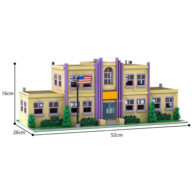 MOC Simpsonized Modular Taberna do Moe Blocos de Construção Casa da Cidade Escola Primária de Springfield Arquitetura Skyline Tijolos Brinquedos