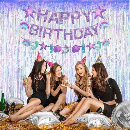 Shiny Corlorful Metallic Tinsel Foil Fringe Curtains Photo Booth Props for Engagement Bridal Shower Celebration Party Decoration