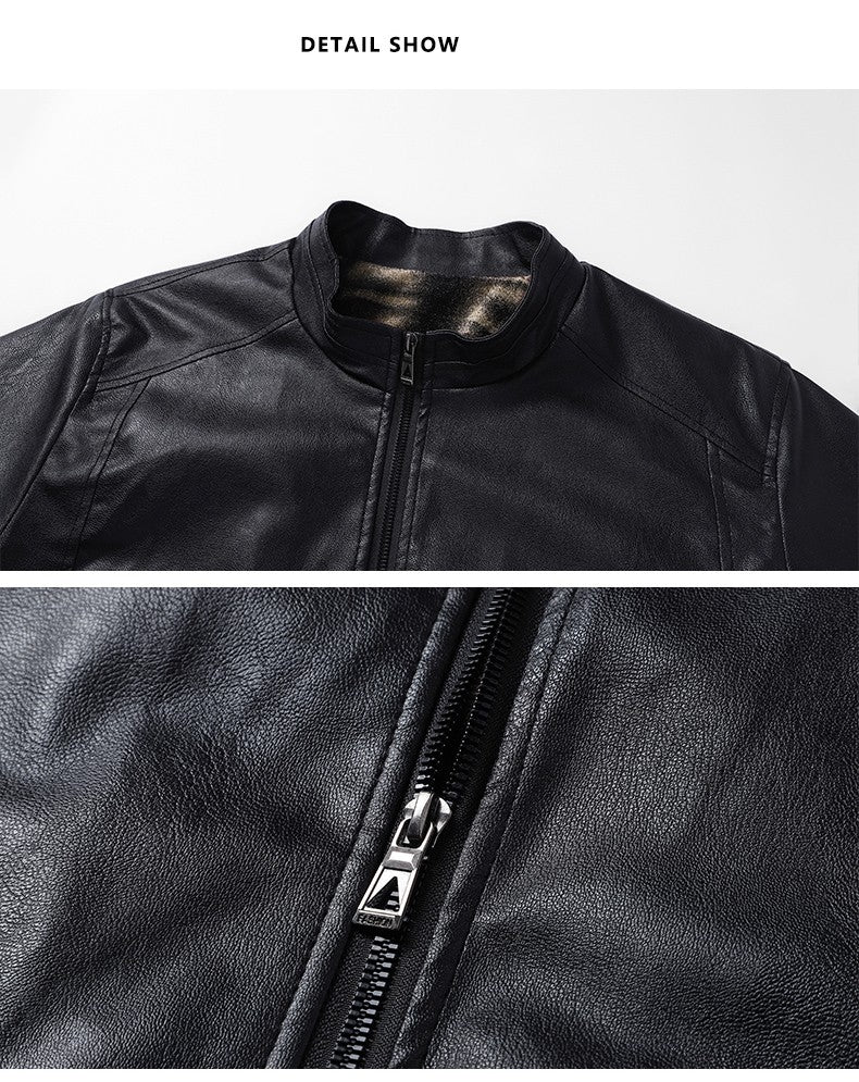 Autumn Thin Velvet Leather Jacket Men 2025 New  Coat Men's Top Windproof Leisure Mens Streetwear Zipper Retro Moto Biker jackets