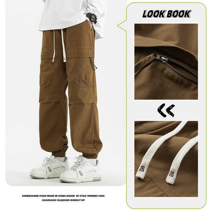 Calça Jogger Solta Multibolsos para Primavera Verão, Calça Casual Masculina Estilo Urbano com Cordão na Cintura, Calça Cargo para Fitness e Atividades ao Ar Livre