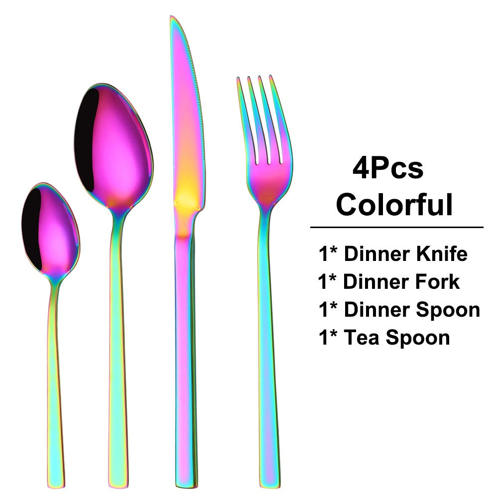 Black Cutlery Stainless Steel Western Tableware Mirror Knife Fork Spoon Dinnerware Kitchen Utensils 1/2/3/4/5 Set Flatware
