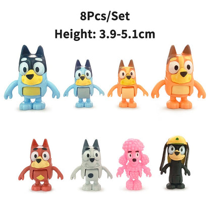 Bluey e Bingo Série Família Anime Modelo de Bonecos de Ação Desenhos Animados Mini Bonecos de PVC Enfeites Presente de Brinquedos de Decoração de Aniversário Infantil
