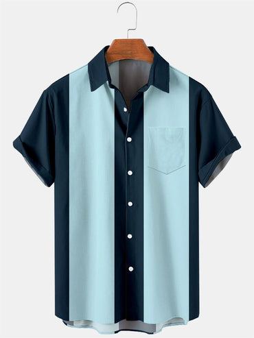 Summer New Men's Pocket Short Sleeve Shirt Fashion Casual Solid Color Panel Lapel Beach High Quality Top Comfortable Soft Fabric