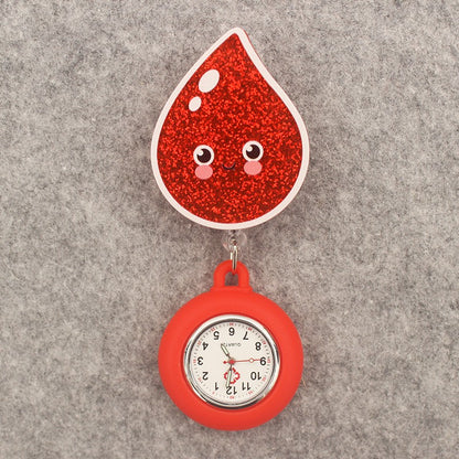 Glitter Acrylic Hospital Acrylic Heart Stethoscope Lovely Nurse Doctor Alligator Clip Pocket Watches Medical Hang Clock Gift