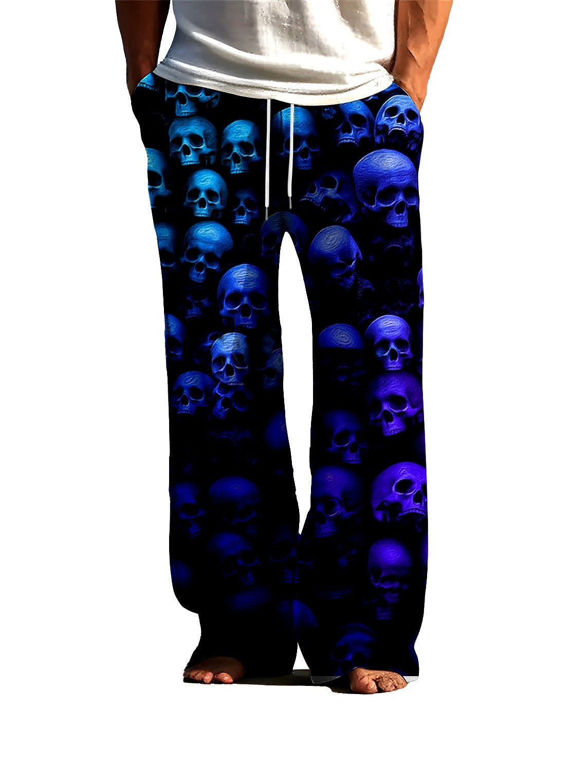 Bold Men's Skull 3D Printed Sleeper Pants Ice Silk Air Conditioning Home Skin friendly Sleeper Pants Can Be Wearing Externally