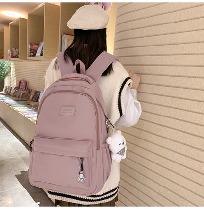 Schoolbags Student Japanese And Versatile Backpack Unisex Large-Capacity Backpack Girl Simple Polyester Material Doll Decoration