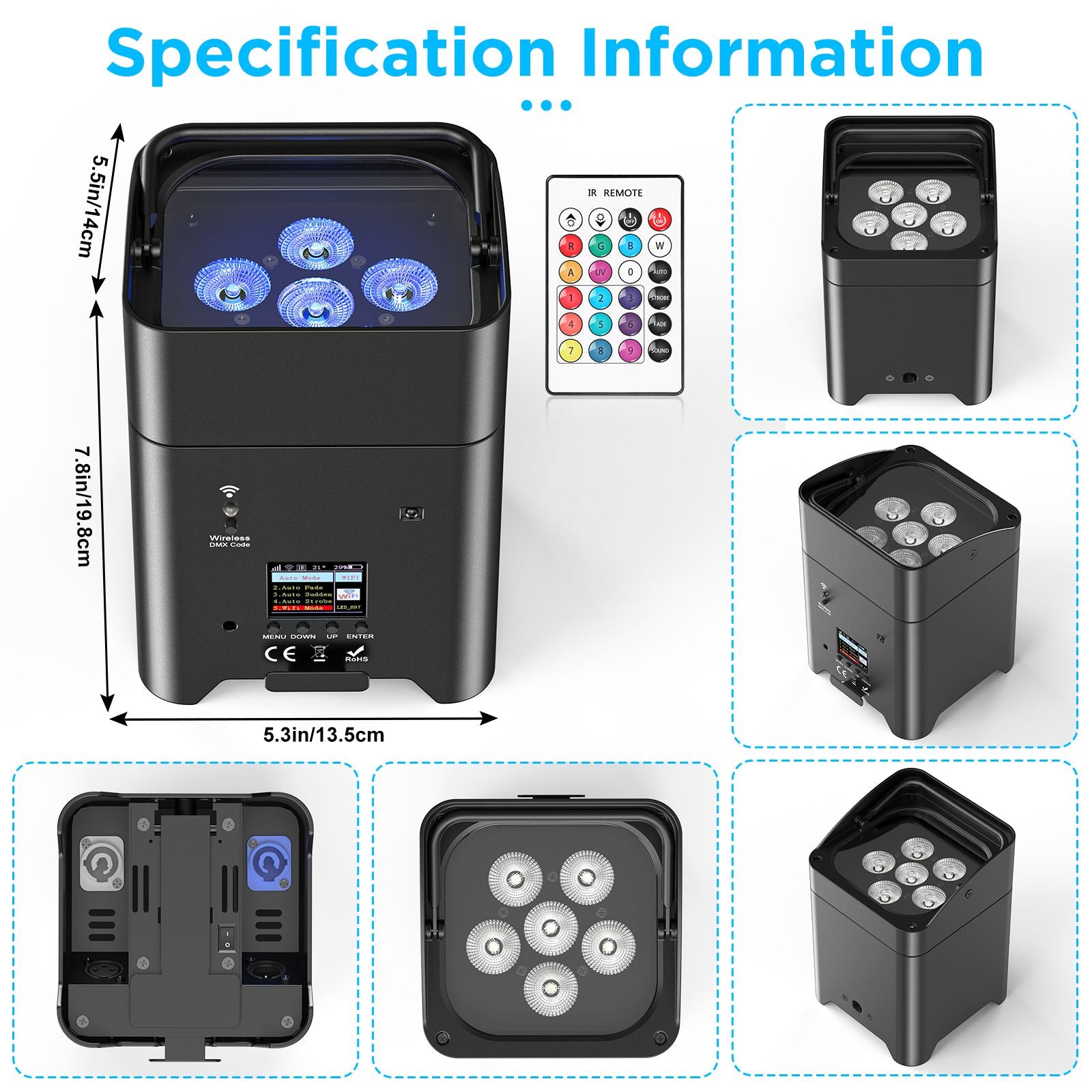 U'King 4PCS 6x18W 6IN1 RGBAW+UV Par Light with Bag DMX Remote Control WiFi Par Light Wireless LED Stage Light for DJ Bar Party