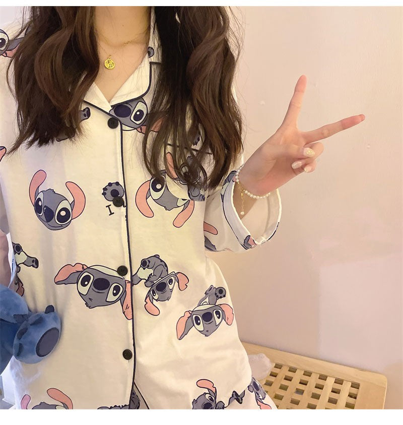Hot Stitch Disney Faux Cotton Pajamas Spring Autumn Cartoon Female Pyjamas Kawaii Suit Long Sleeves Winter Home Sleepwear Gift