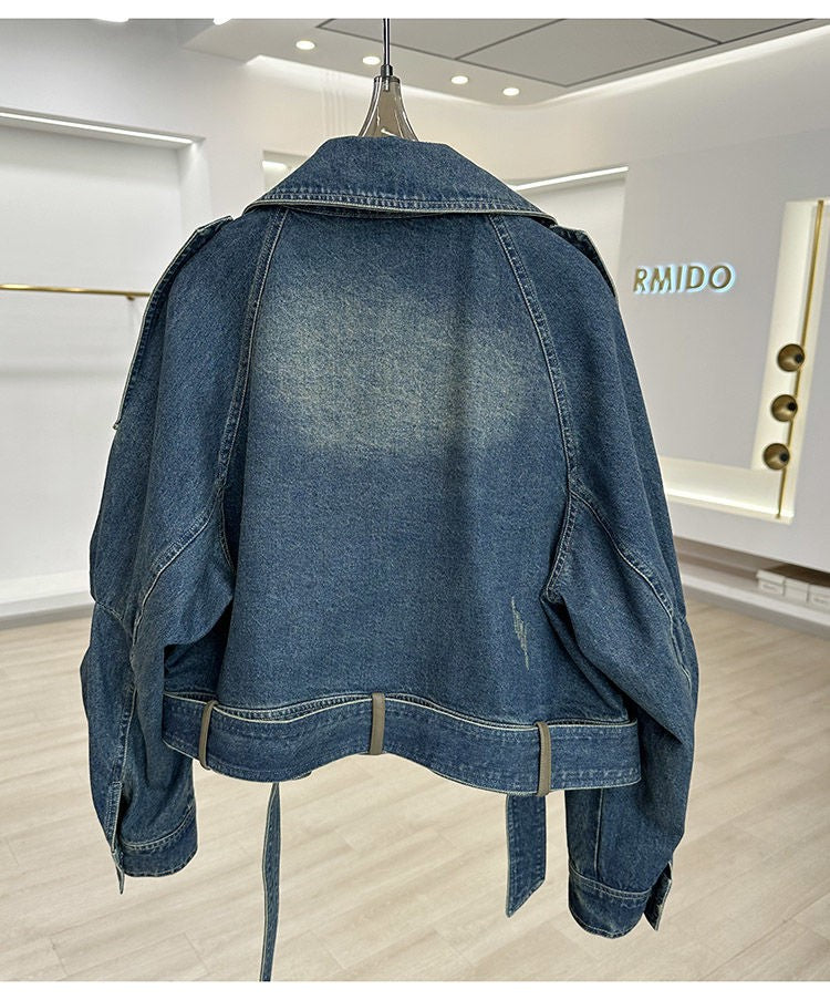 Blue Denim Top Women Autumn Classic Style Short Coat New Korean Fashion  Chic Pockets O-Neck Female Ropa De Mujer Loose Jackets