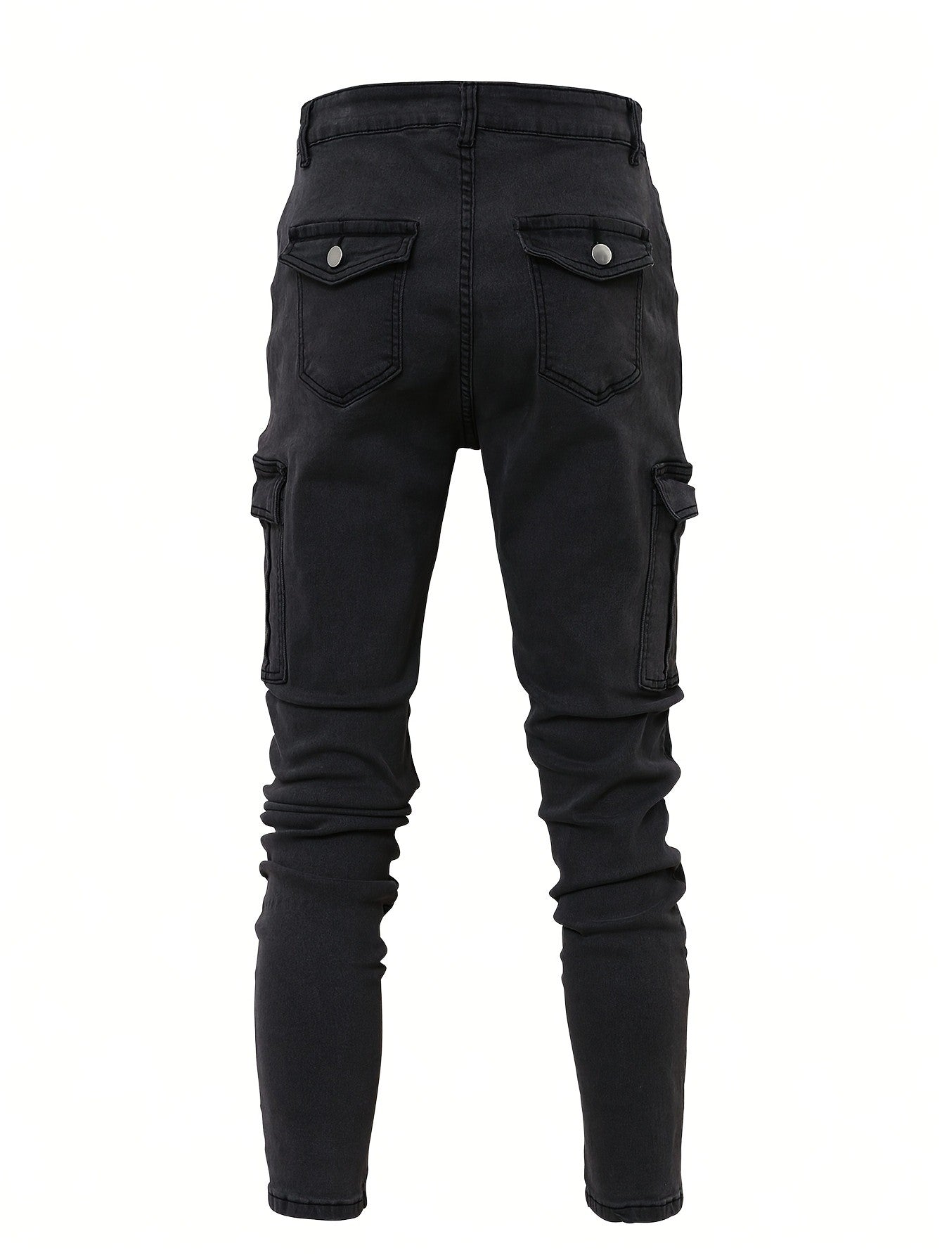 Calça jeans masculina com múltiplos bolsos, estilo casual e perna reta