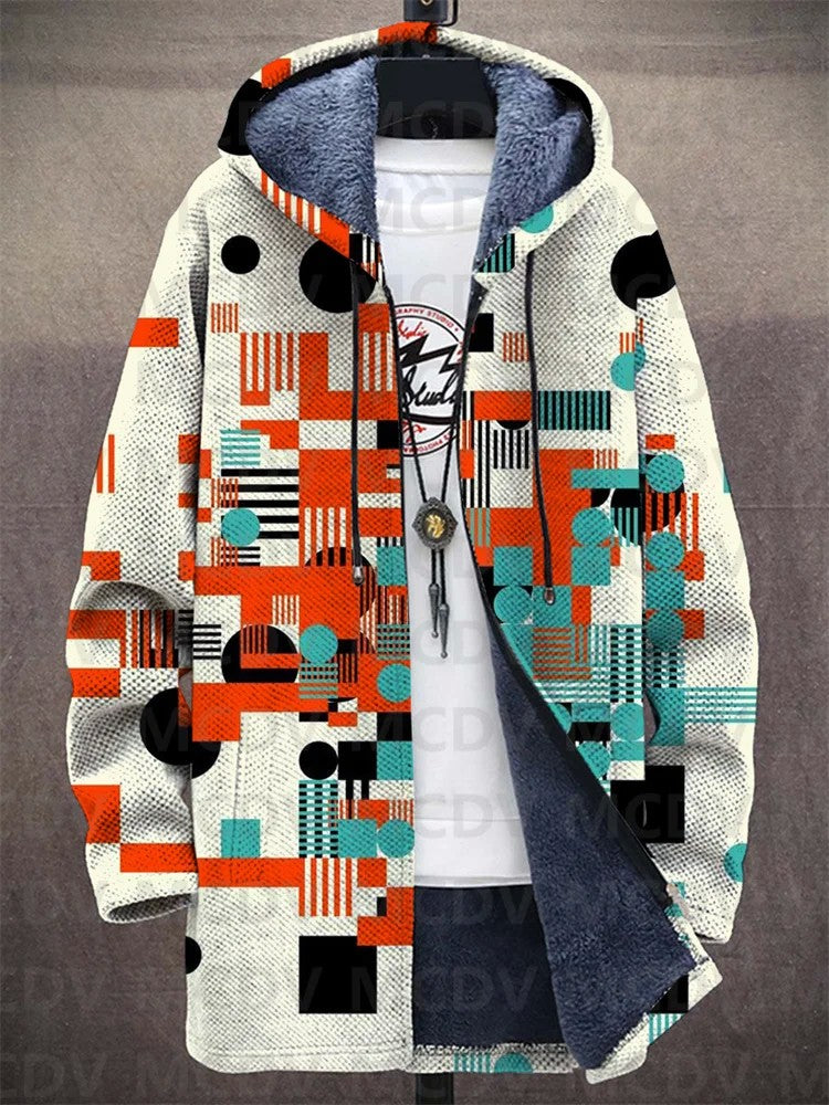 Unisex Retro Ethnic Pattern Print Plush Thick Long-Sleeved Sweater Cardigan Coat