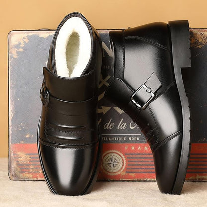 Botas de Neve Masculinas Couro Preto Estilo Britânico Sapatos de Inverno Masculino Casual Pelúcia Grossa Trabalho de Alta Qualidade Antiderrapante Forro de Lã Moda