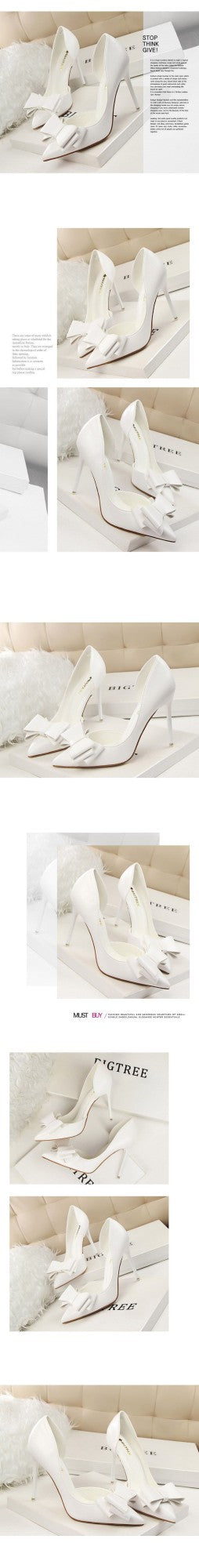 Korean Fashion Women's Shoes Wedding Bow High Heels Stiletto Heels Shallow Pointed Head Side Empty Thin Shoes