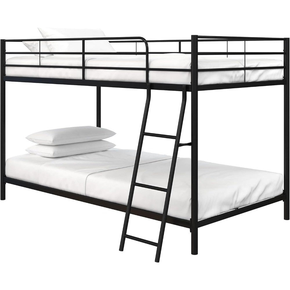 Junior Twin over Twin Bunk Bed, Space-Saving Design, Full-Length Guardrails,