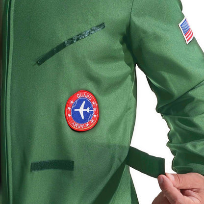 Men's Stylish Pilot Costume Air Force Pattern Jumpsuit Green Fighter Jet Outfit Halloween Costume Adult Masquerade Ball Carnival