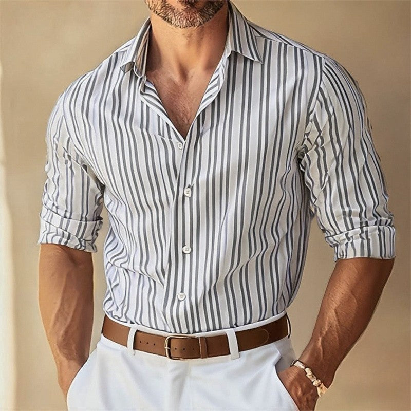 10 colors men's formal lapel button-down striped collar long-sleeved shirt black blue large size slim fit business wear