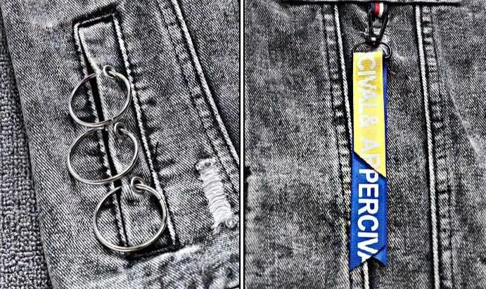Jeans Coat for Men Hip Hop with Print Ripped Button Black Hole Denim Jackets Man Size L Large Lxury Worn Cowgirl Fast Delvery G