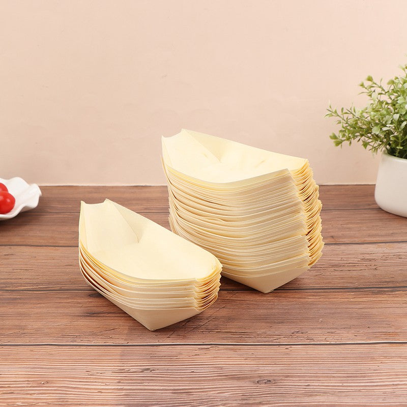 Bandejas de Alimentos 50pçs Barco de Madeira para Sushi Bambu Natural Descartável Caiaque Salada Sobremesa Bolo de Pinheiro Barco Tigela de Lanche Tapete Bandeja de Prato de Sushi