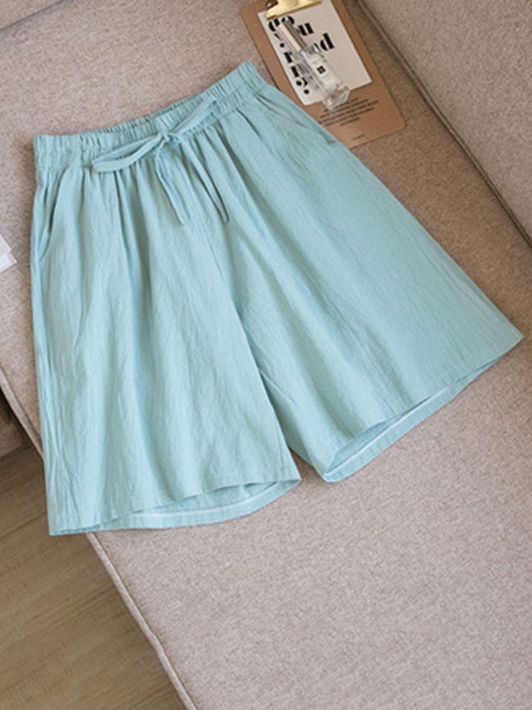 Women shorts Summer Casual Solid Cotton Linen shorts high waist loose shorts for girls Soft Cool female shorts M-3XL