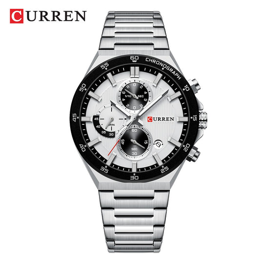 CURREN Classic 43mm Men's Watch Chronogrph Quartz Wristwatch with Stainless Steel Band Luminous Hands Auto Date