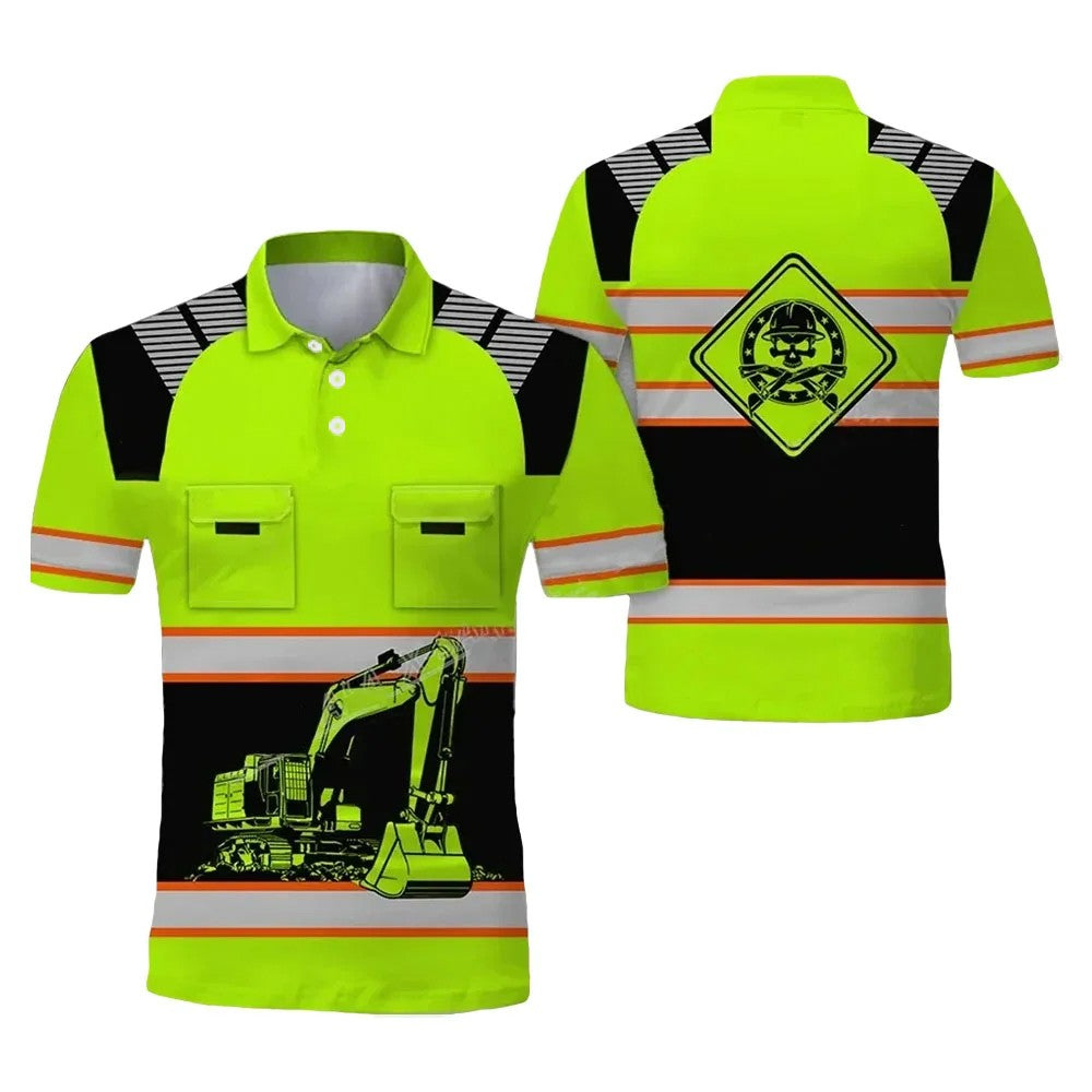 Construction Site Project Quick Dry Men's Polo Shirt Stripe 3D Printing Short Sleeve  Breathable Loose Work Clothes Wholesale