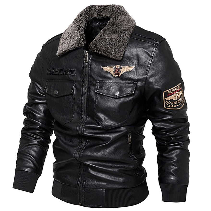 Fleece Fur Collar Windbreaker Coat Male Pu Jacket Men Thick Warm Cashmere Military Bomber Tactical Leather Jackets Mens Outwear