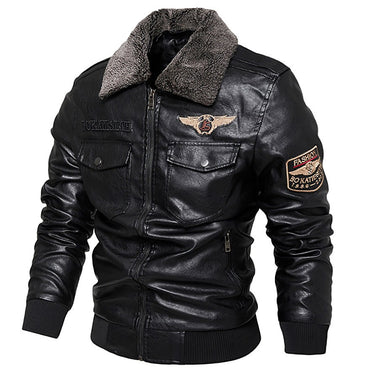 Fleece Fur Collar Windbreaker Coat Male Pu Jacket Men Thick Warm Cashmere Military Bomber Tactical Leather Jackets Mens Outwear