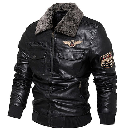 Fleece Fur Collar Windbreaker Coat Male Pu Jacket Men Thick Warm Cashmere Military Bomber Tactical Leather Jackets Mens Outwear