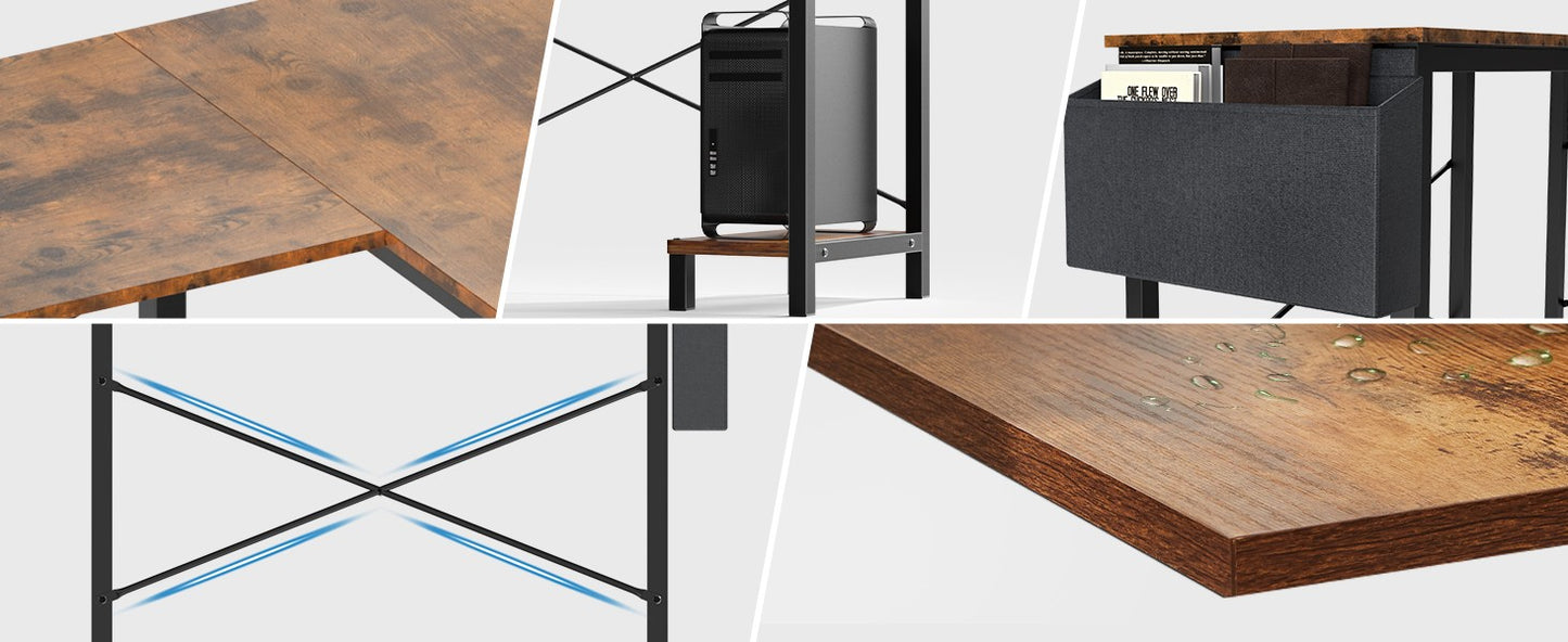 JHK Gaming Corner 50 Inch Office Writing PC Wooden Table with CPU Storage Shelf & Side Bag for Home Office Bedroom Small Space