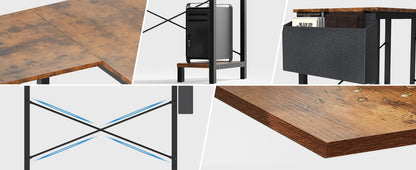 JHK Gaming Corner 50 Inch Office Writing PC Wooden Table with CPU Storage Shelf & Side Bag for Home Office Bedroom Small Space