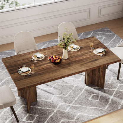 63-inch Dining Table for 4-6, Farmhouse Kitchen Table with Large Tabletop, Rectangular Dinner Eating Table for Dining