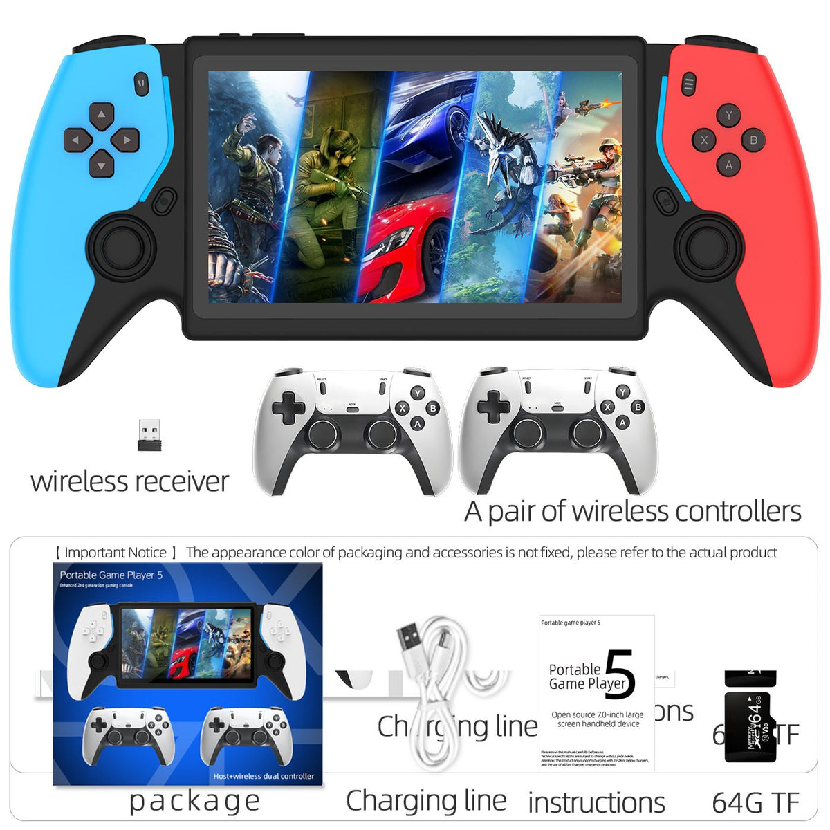HC8000 Handheld Game Console Multiple Games 30+ Emulators 7.0 Inch Screen Portable Gaming Player Children's Toys Game Console