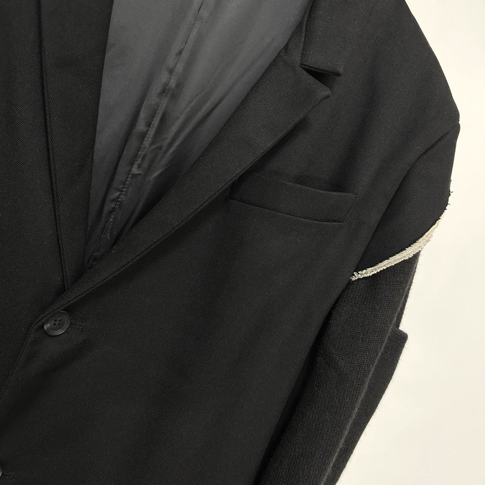 High Street Men's and Women's RO Dark Show Knitted Edge Splicing Sleeve Wide Shoulder Windbreaker Coat Medium Length Blazer Coat