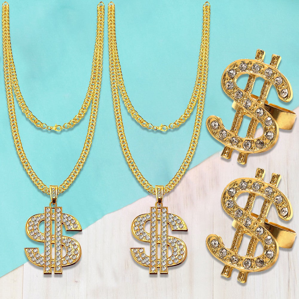 80s 90s Costume Outfit Set Big Gold Chain 80s/90s Rapper Accessories Glasses Bracelet Hip Hop Fancy Dress Costumes for Men Women