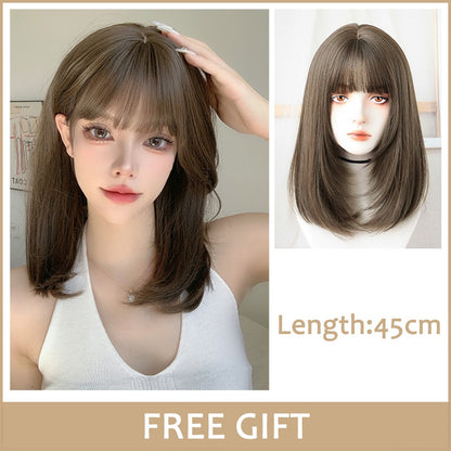 LM Medium Length Pink Cosplay Wig Heat Resistant Costume Party Synthetic Wigs 2 Clip On Ponytail 7 Colors