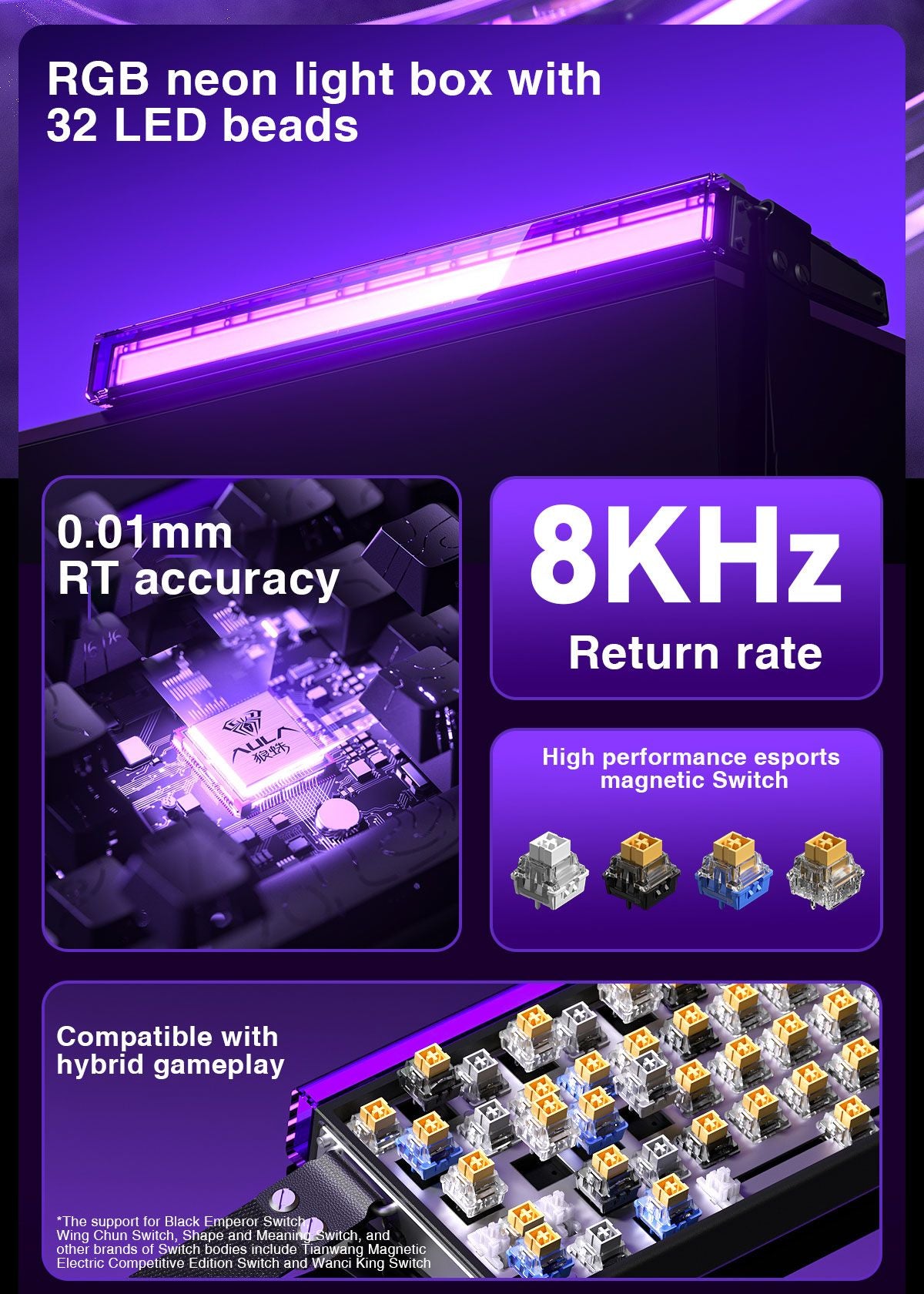 Teclado AULA HERO 68HE com Switch Magnético, Rapid Trigger, 8K de Retorno, Teclado Gamer de Esports, RGB com Fio