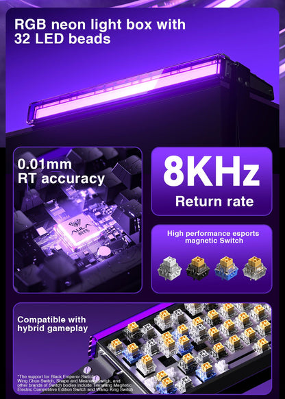 Teclado AULA HERO 68HE com Switch Magnético, Rapid Trigger, 8K de Retorno, Teclado Gamer de Esports, RGB com Fio