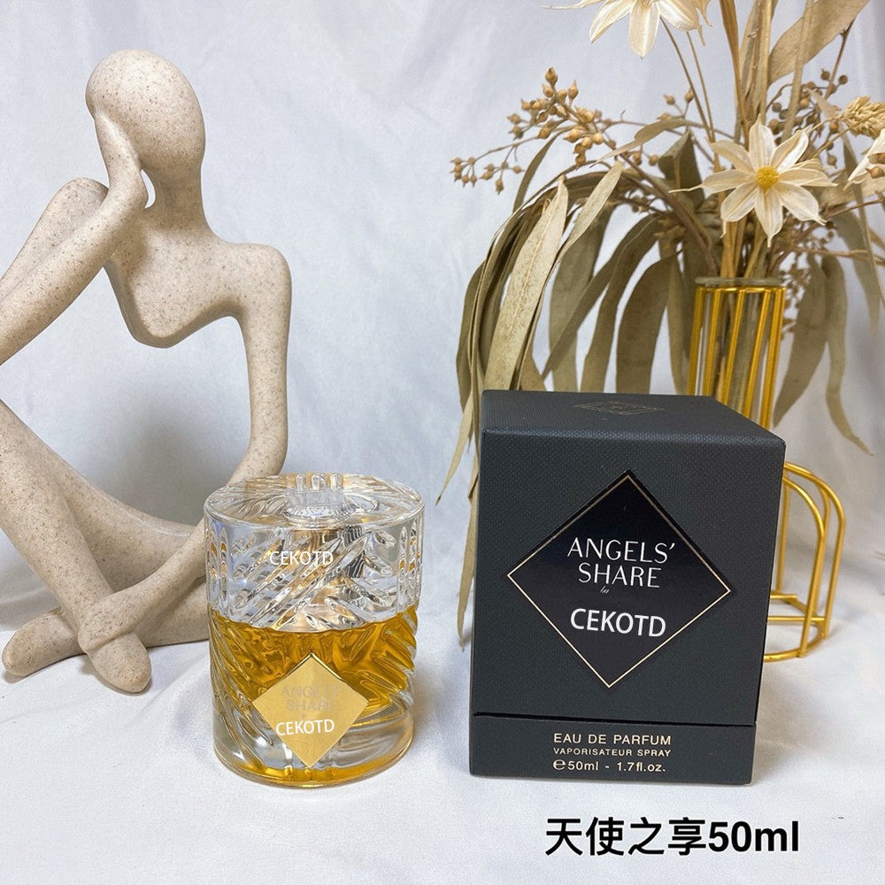 50ml de perfume Angels Share de alta qualidade com fragrância de colônia de longa duração e spray corporal atraente de rosa e conhaque
