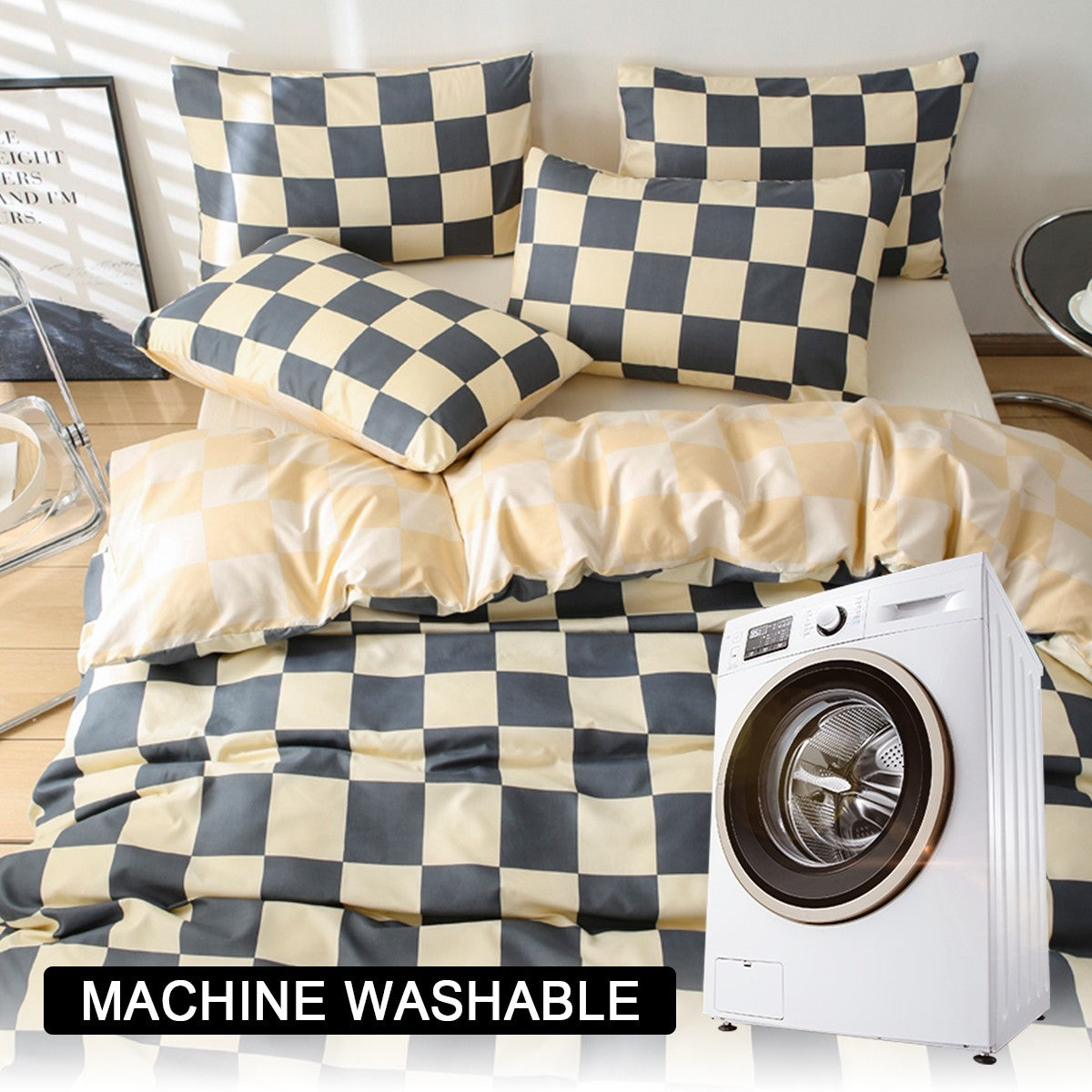 3pcs Checkered Pattern Print Duvet Cover Set, Soft Skin-Friendly Bedding Set Includes 1 Duvet Cover And 2 Pillowcases