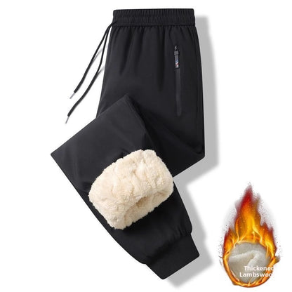 Calça Masculina de Inverno Acolchoada de Algodão para Baixo com Veludo de Cordeiro, Joelheira, À Prova de Vento, Quente, Comprida, para Neve, Negócios, Casual
