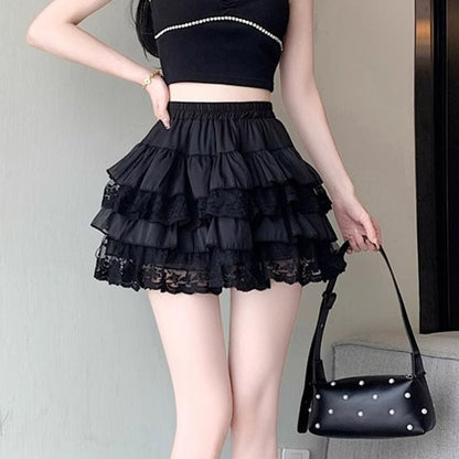 Sweet lace short skirt, white lace cake skirt, women's summer high waisted A-line fluffy cake skirt, half skirt