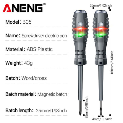 Chaves de fenda ANENG B05 de fenda/cruz Indicador de lâmpada neon Medidor Caneta elétrica Caneta testadora de bolso isolada para eletricistas Ferramentas