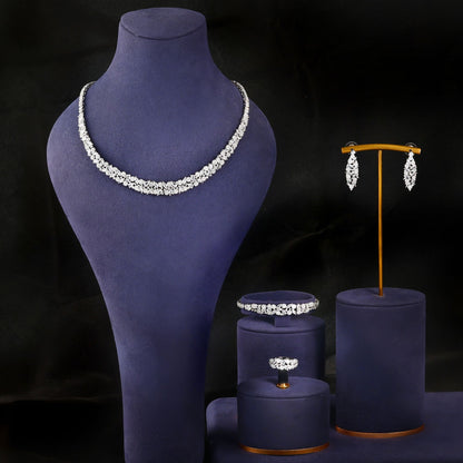 Conjunto de Joias 4 Peças Zircônia Cúbica para Festa de Casamento Feminino, Acessórios de Casamento Dubai, Arábia Saudita - Venda Quente 2023