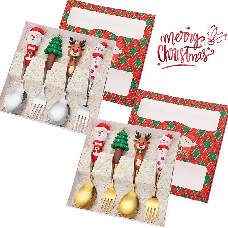 Conjunto de Talheres de Natal de Aço Inoxidável Garfos e Colheres de Sobremesa Utensílio de Cozinha para Jantares e Ocasiões Especiais