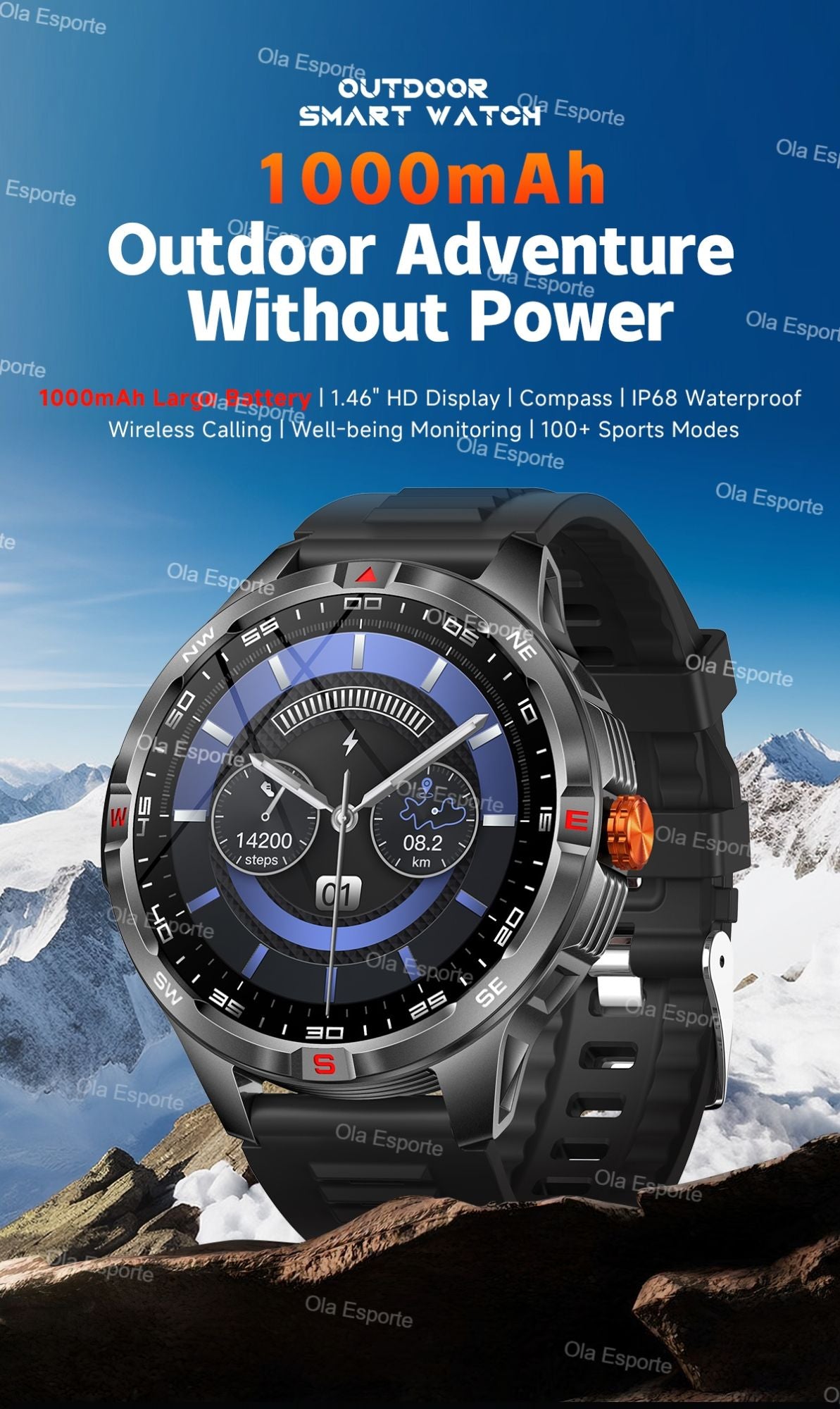 T-Rex 3 Military 1000mAh Battery Smart Watch 10ATM Waterproof GPS Track Compassr Bluetooth Call AMOLED Men Swim Sport Smartwatch